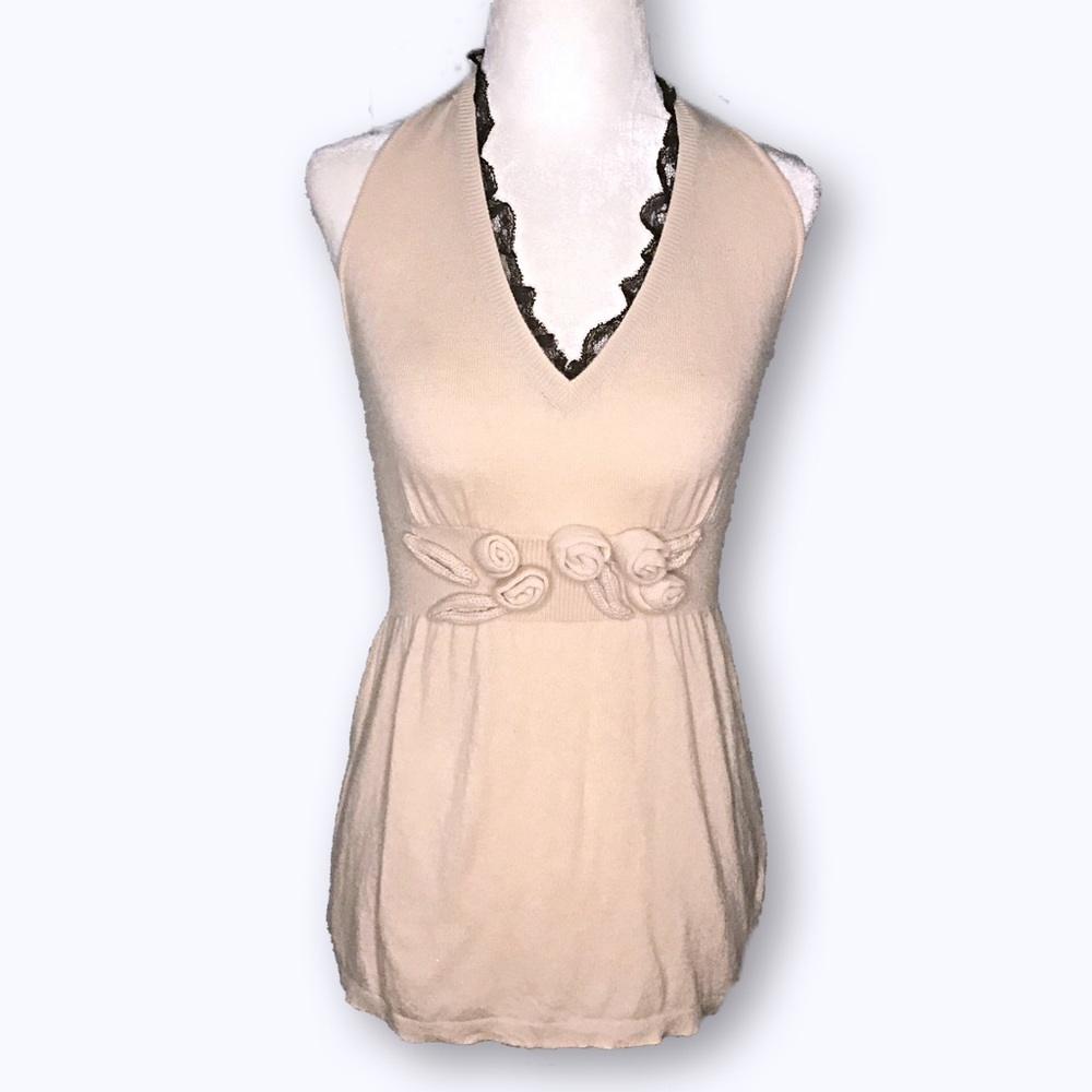 Red Valentino Women's halter top w/ lace and roses